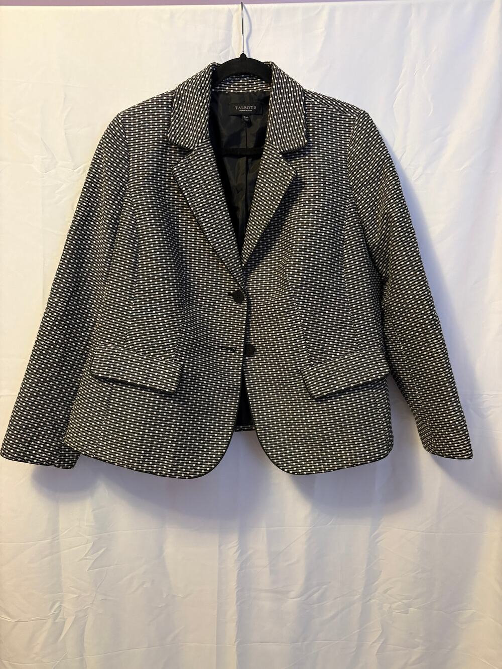 Talbots Geometric Blazer Black Front Button Long Sleeve Sz 16W
